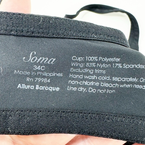 ✅ SOMA Intimates 34C Allura Baroque Bra Black/Red Lace Overlay - Picture 5 of 5